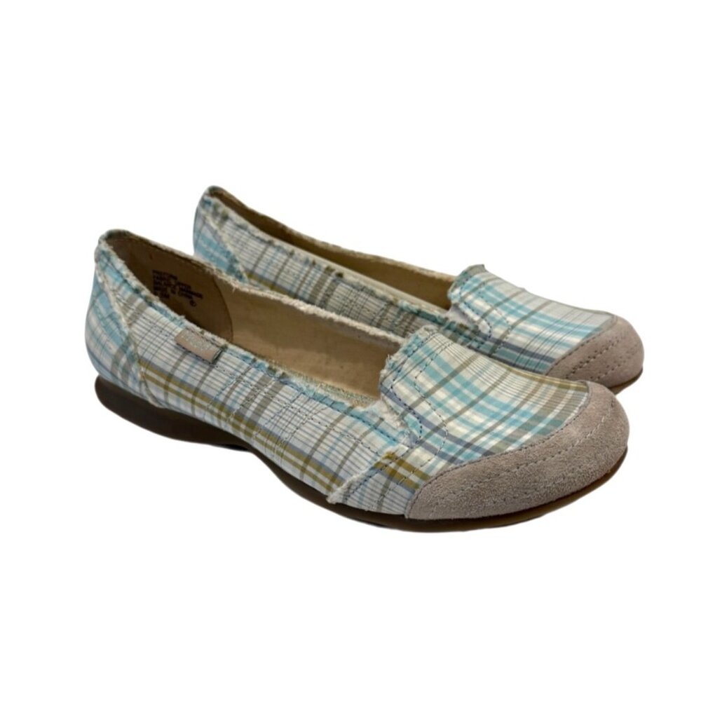 Mudd Women's Preform Plaid Flats Green Blue Slip On Size 10M NEW - Picture 2 of 9